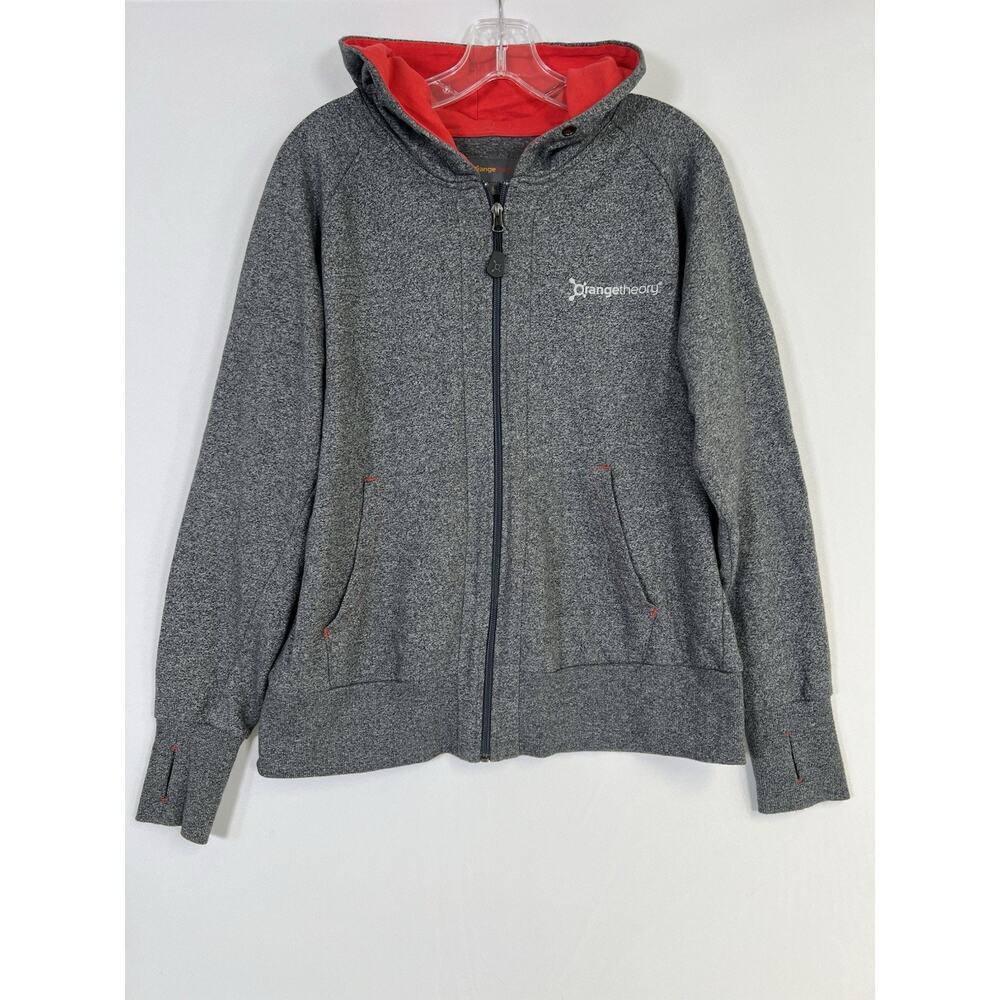 Orangetheory Fitness Mens L Full Zip Cotton Blend Hoodie Jacket Gray Red Trim